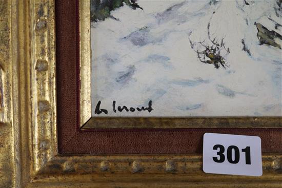 Italian School, pair of oils on canvas, landscapes in summer and winter 20 x 15cm